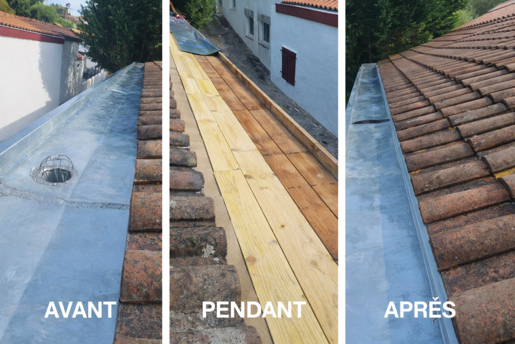 Rénovation de chéneau : avant / pendant / après